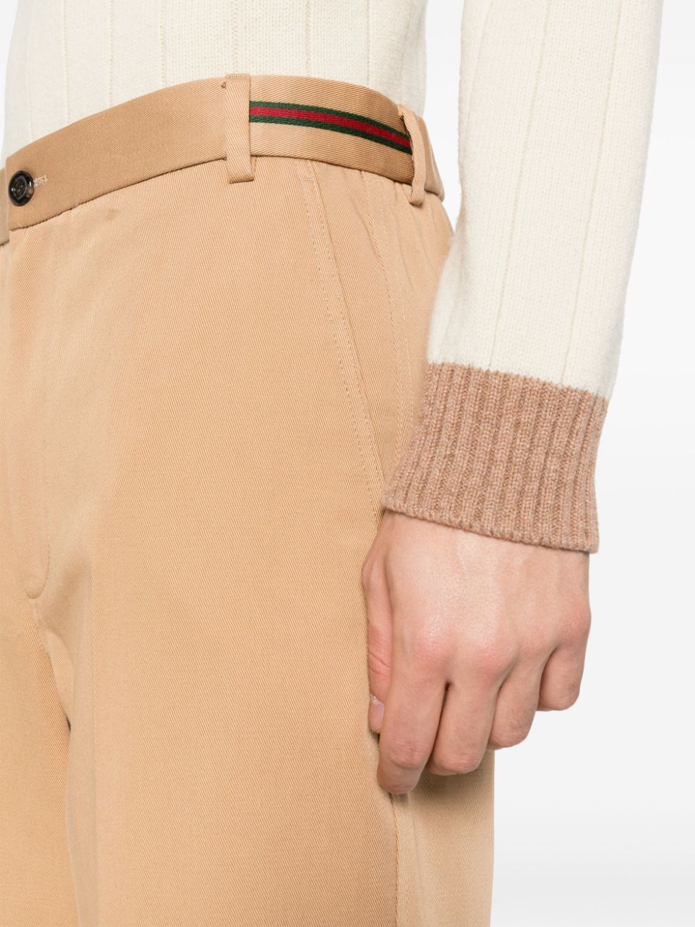 Gucci Pantaloni In Cotone Con Dettaglio Web Trousers - Beige | 87030158d36e0a039598c170031a21a8ef3bcb22