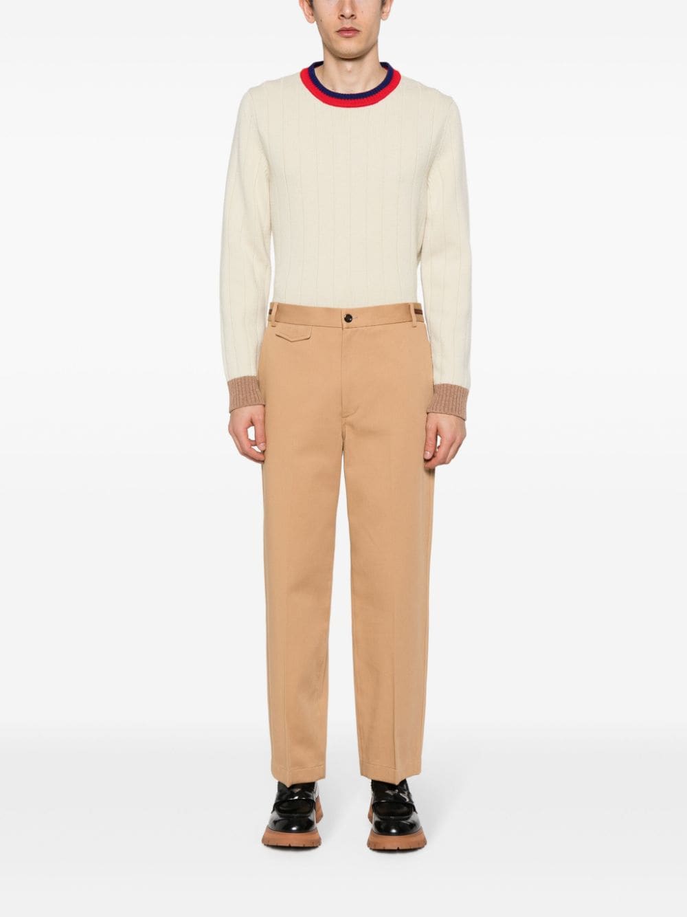 Gucci Pantaloni In Cotone Con Dettaglio Web Trousers - Beige | 938c9041553bf89b2ad5851946aa901ee3bf163b