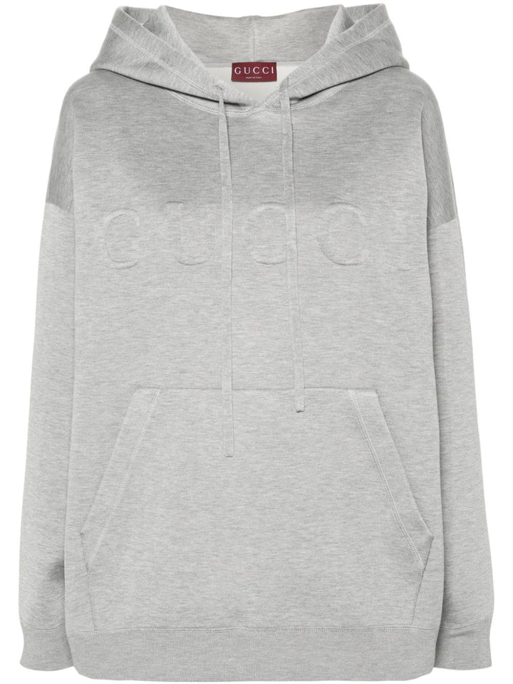 Gucci Felpa Con Cappuccio Effetto Mélange Con Logo In Rilievo Sweatshirts - Grey | 9f6237a0e1b3fa9a3b788bade76487ba6a26fda6