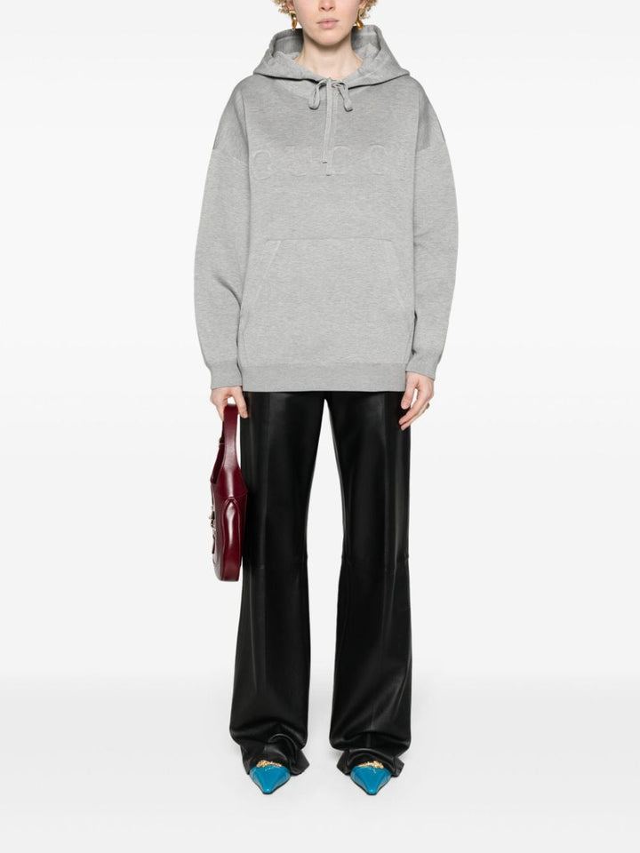 Gucci Felpa Con Cappuccio Effetto Mélange Con Logo In Rilievo Sweatshirts - Grey | 2a310ee6acb348133ca9be4e829661b271ad6ae8