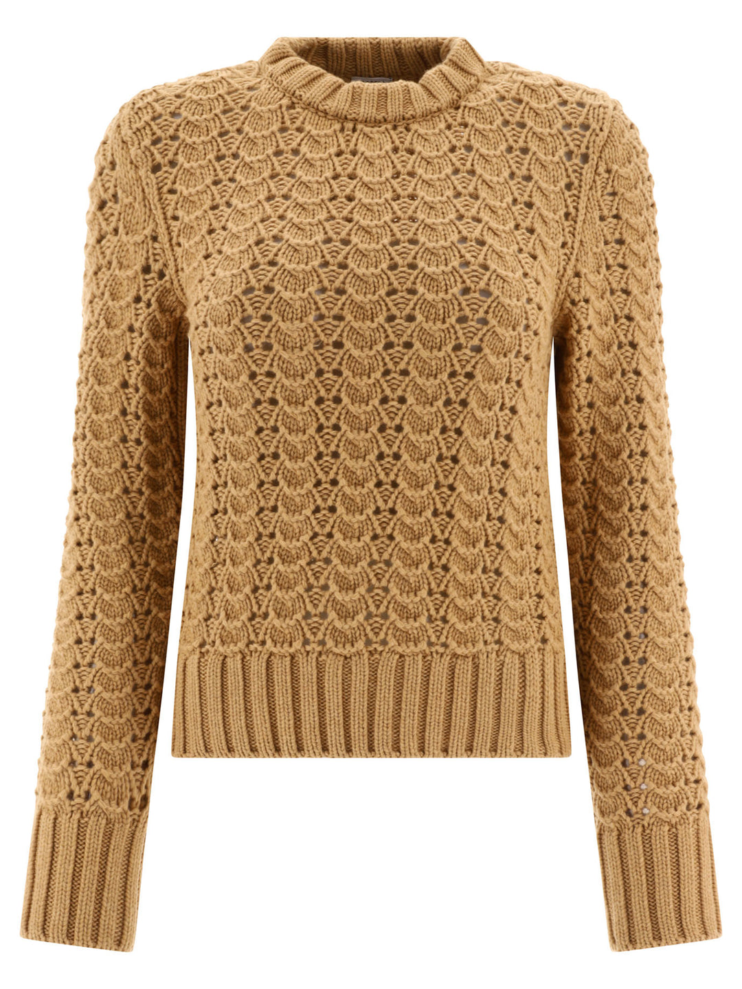 Aspesi Maglione Girocollo In Maglia Pointelle Knitwear - Brown | 50d4fa37d51404ca0bb79d39d2a45c65acb856a2