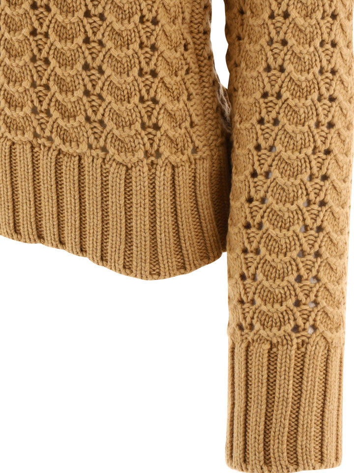 Aspesi Maglione Girocollo In Maglia Pointelle Knitwear - Brown | 9835462c390da8b6029ade9ed89cb864f3930709