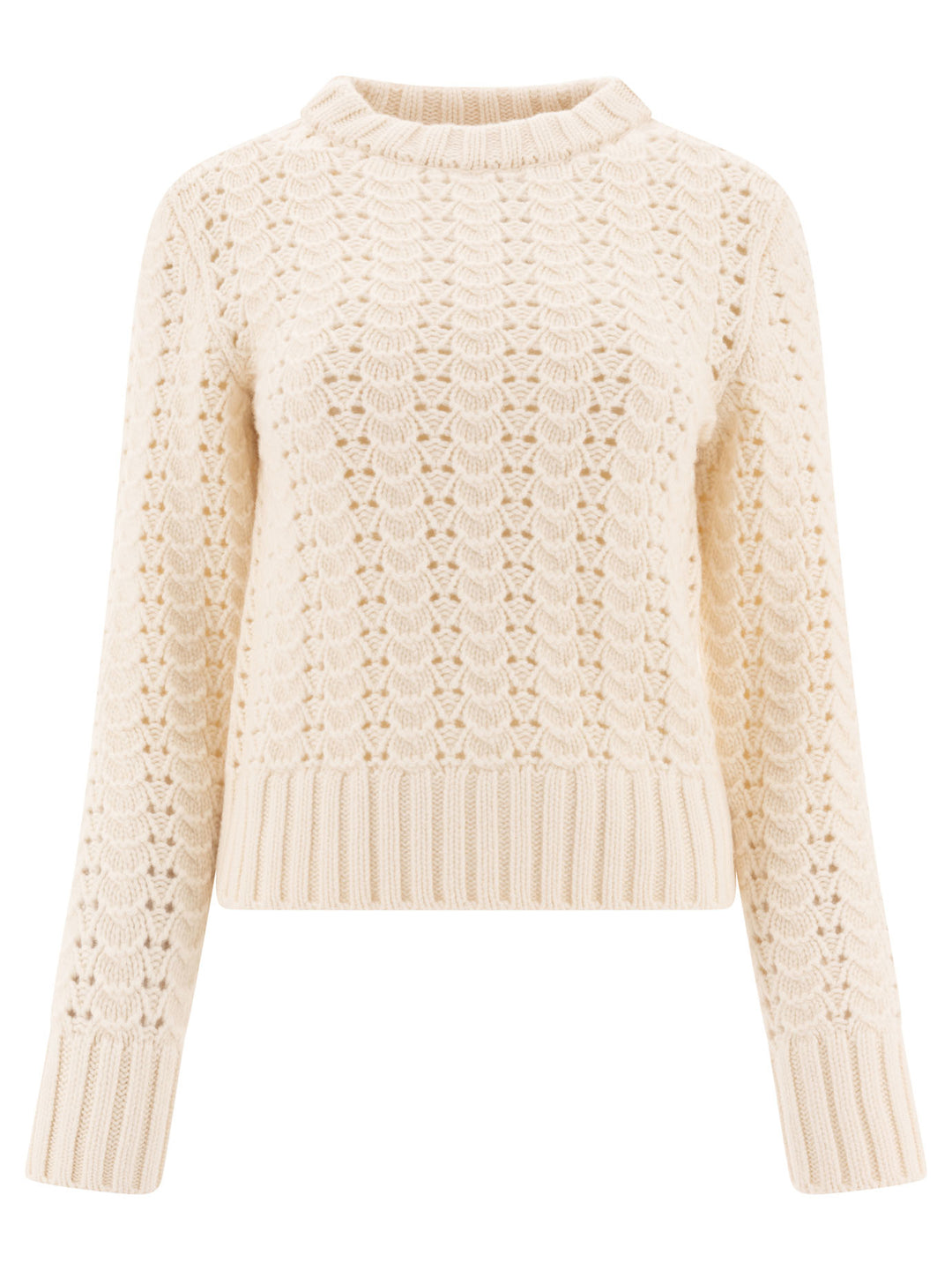 Aspesi Maglione Girocollo In Maglia Pointelle Knitwear - White | 824565fb505be75a663cfc3b5fe0d20764fc8508