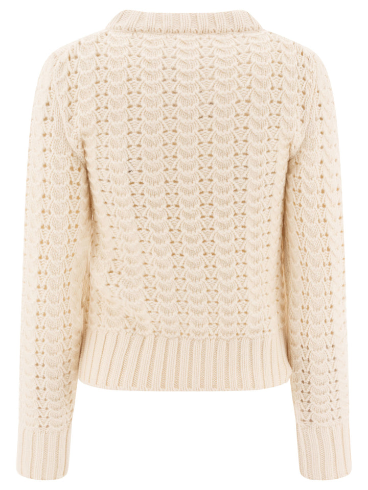 Aspesi Maglione Girocollo In Maglia Pointelle Knitwear - White | d4977c5342fb5067b0539bb3cab381b72bb289d0