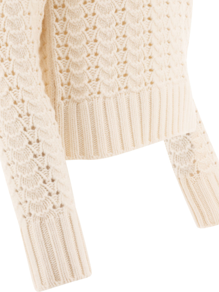 Aspesi Maglione Girocollo In Maglia Pointelle Knitwear - White | ec94d9bb7b8ccbead77a68bede9fce2752c4c2ea