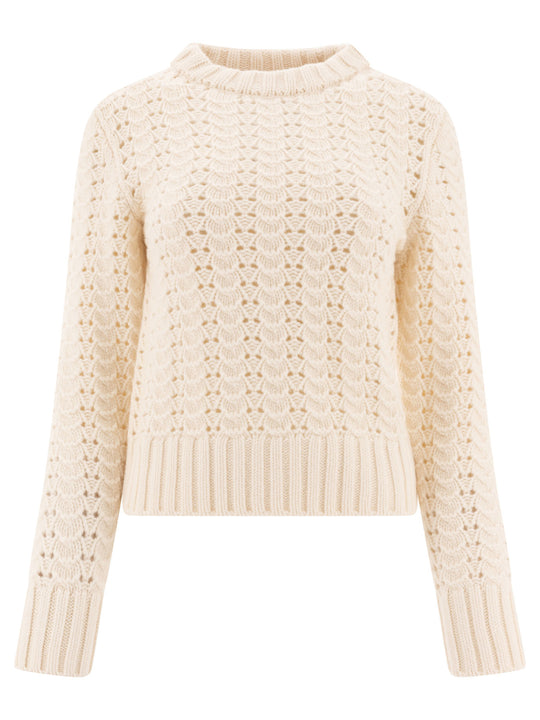 Maglione Girocollo In Maglia Pointelle Knitwear White