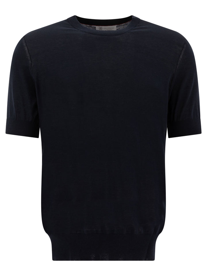 Brunello Cucinelli Cotton And Silk T-Shirt T-shirts - Blue | 2e61a73f78028948fee17f69803fb2c8089eeb63