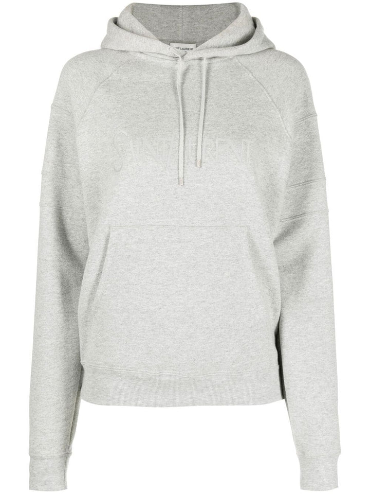 Saint Laurent Felpa In Cotone Con Logo Ricamato Sweatshirts - Grey | 1fa25627c7f4d2b5f500d0f2ea8838f2b48ea285