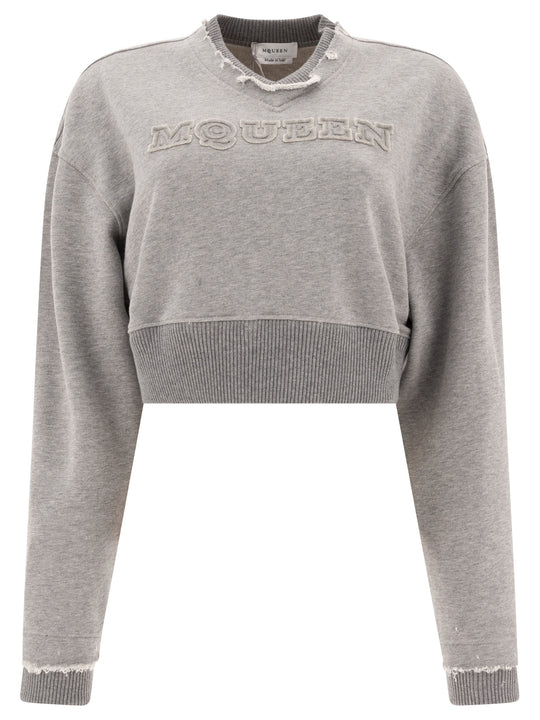 Cropped Sweatshirt With Mcqueen Logo Sweatshirts Grey