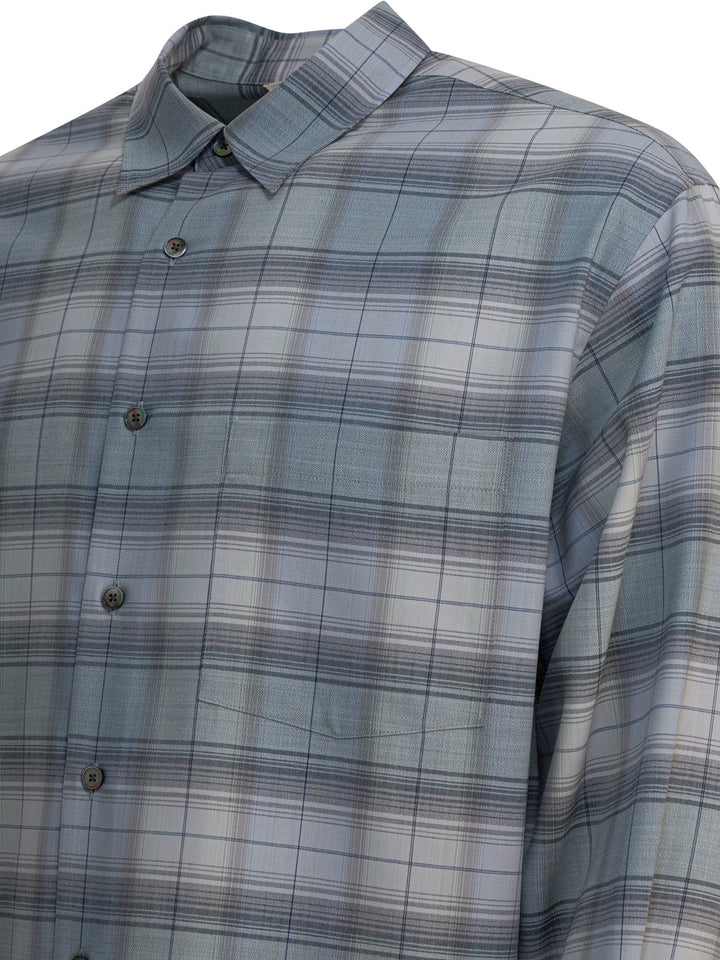 Auralee Check Wool Shirt Shirts - Light blue | da645cbae1a9386a20d7571a33c2ef5d9f85e1eb