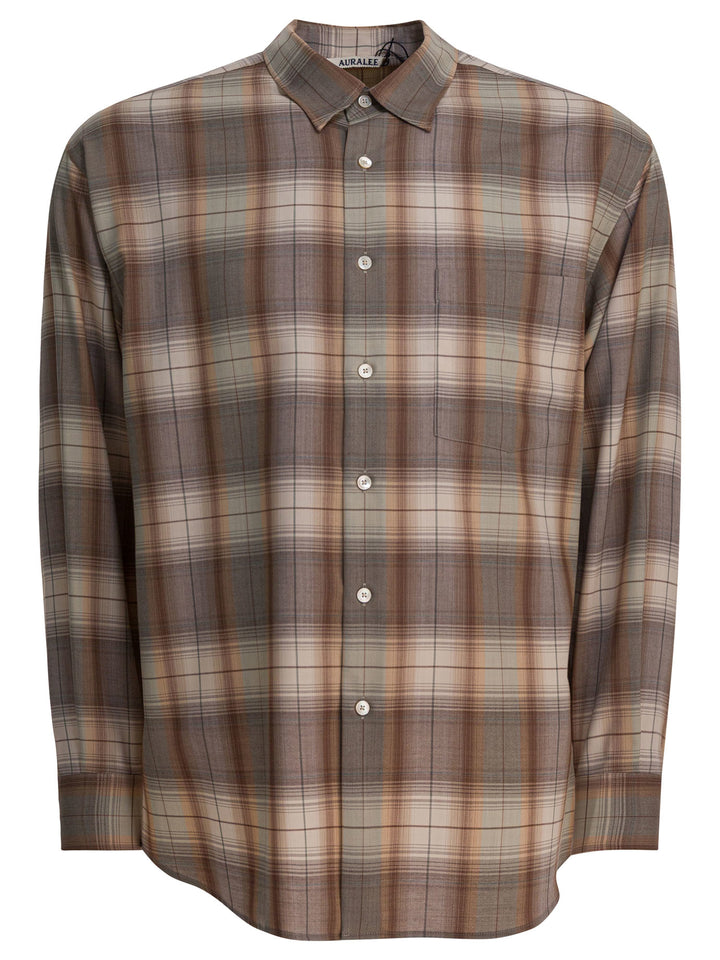 Auralee Check Wool Shirt Shirts - Beige | f9455a4377fdb60ca065274ba58bb5abe8ad8d54