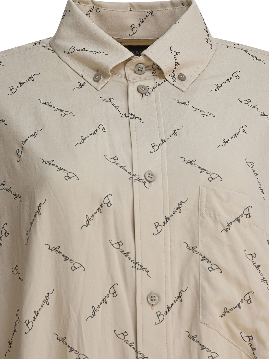 Balenciaga Oversized Shirt With Logo Shirts - Beige | 41e6ecad61f79b3324a3ffae35b4281b0e8f403a