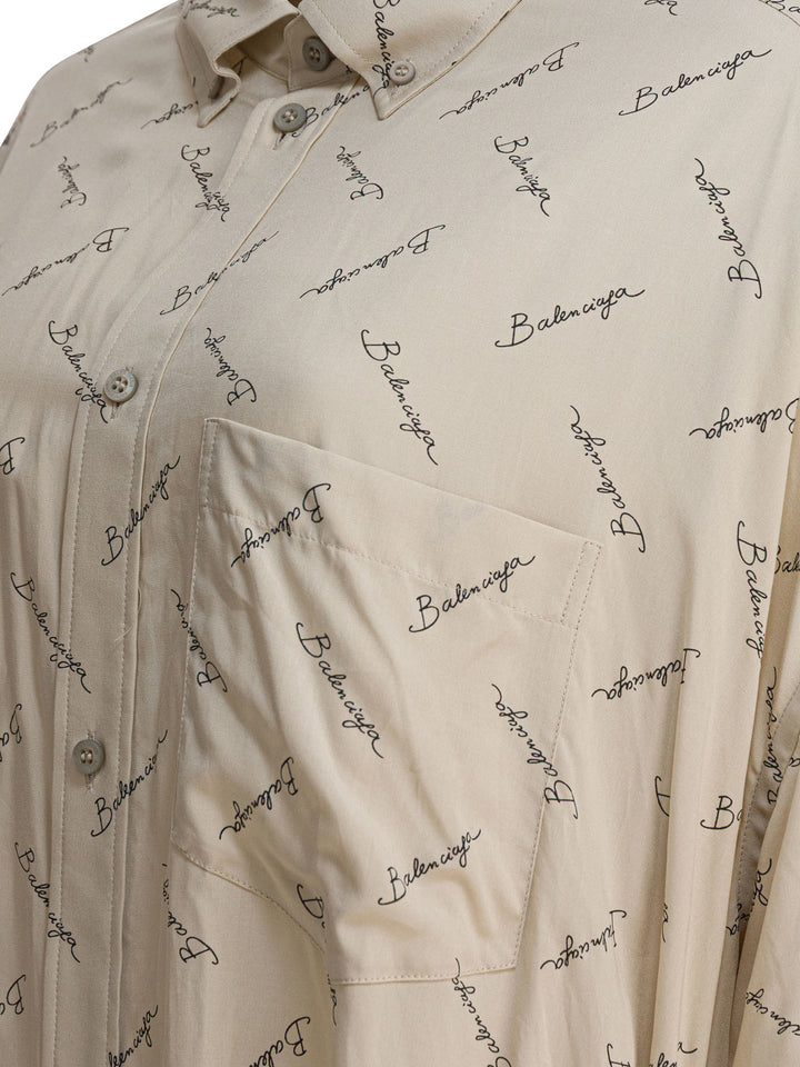 Balenciaga Oversized Shirt With Logo Shirts - Beige | df5a2dba4e926d4531b29465ad7dc975792dedec