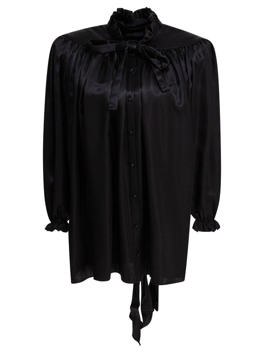Lace-Up Blouse Shirts Black