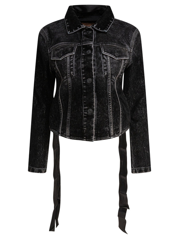 Balenciaga Denim Jacket With Laces Jackets and Coats - Black | f327dee1da13491d41b5df15b18c0a4937ebdadd