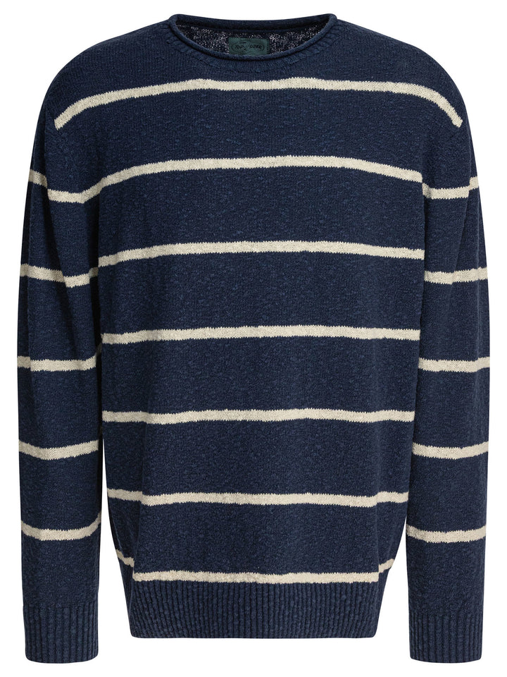 Beams Plus Striped Crewneck Sweater Knitwear - Blue | 630f139bc907b2e58ec8ac077b1e5a81a932d50b