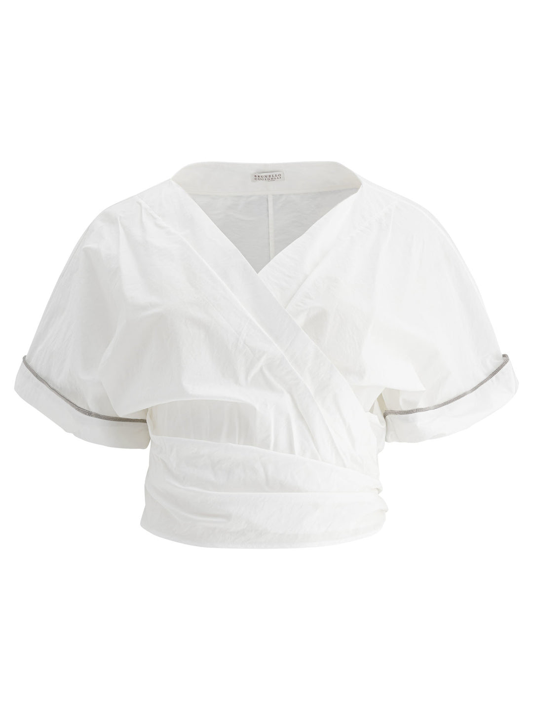 Brunello Cucinelli Kimono Style Top With Shiny Trims Tops - White | b504a0c2a1b8bf8632a15cc09151b2449b1892f2
