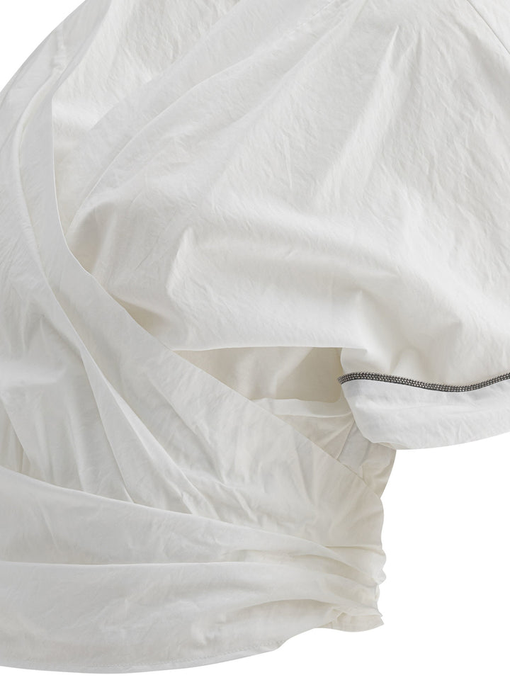 Brunello Cucinelli Kimono Style Top With Shiny Trims Tops - White | 79dffa1eef56c40f6d5a2062c19789dfe574d668