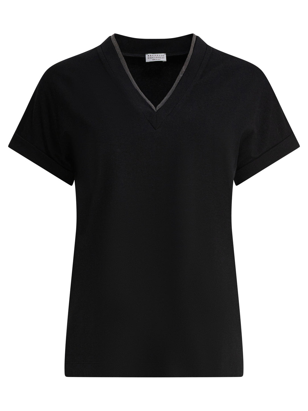 Brunello Cucinelli T-Shirt With Shiny Contour T-shirts - Black | 43495fa3f3f7e9436a8b445e7f39597930b3997f
