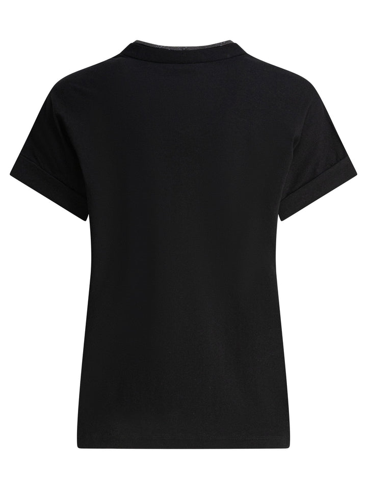 Brunello Cucinelli T-Shirt With Shiny Contour T-shirts - Black | 128db7905927a2f319a298e41a0cb6abc006f07d