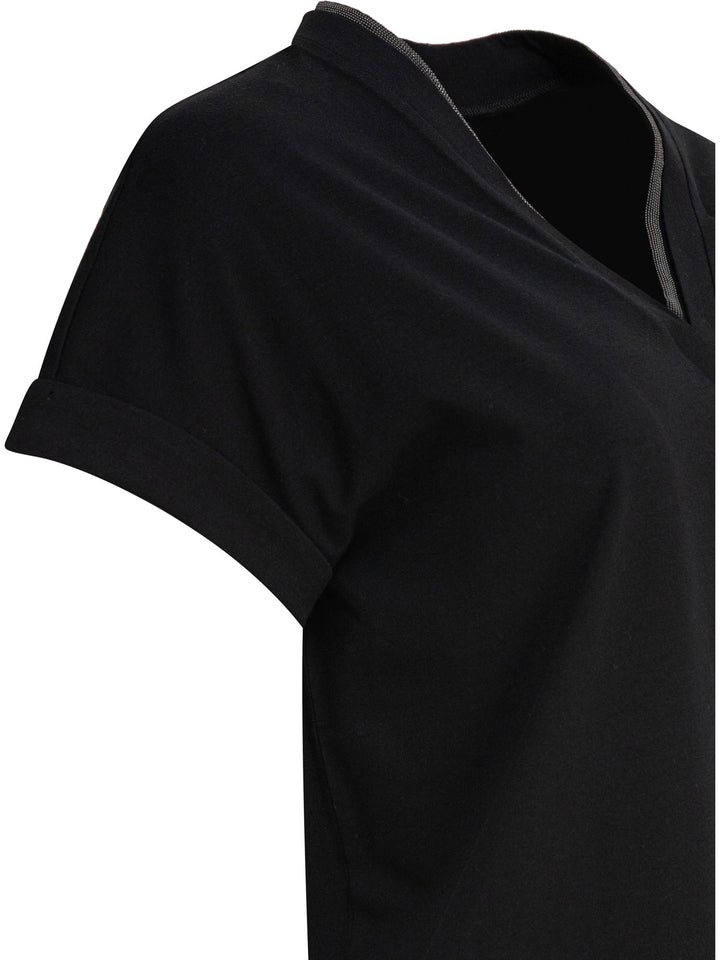 Brunello Cucinelli T-Shirt With Shiny Contour T-shirts - Black | 3700634c4f3b73fcda84b10d39de2a6b4b9488a5