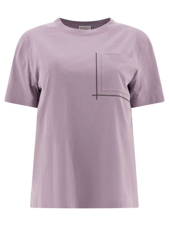 Cotton Jersey T-Shirt With Shiny Pocket Detail T-Shirts Purple