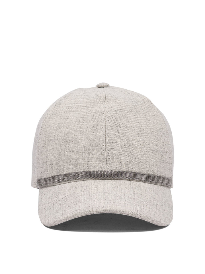 Brunello Cucinelli Linen Baseball Hat With Shiny Band Hats - Grey | 4927730b261af5643e379c36dee96738b06db24d