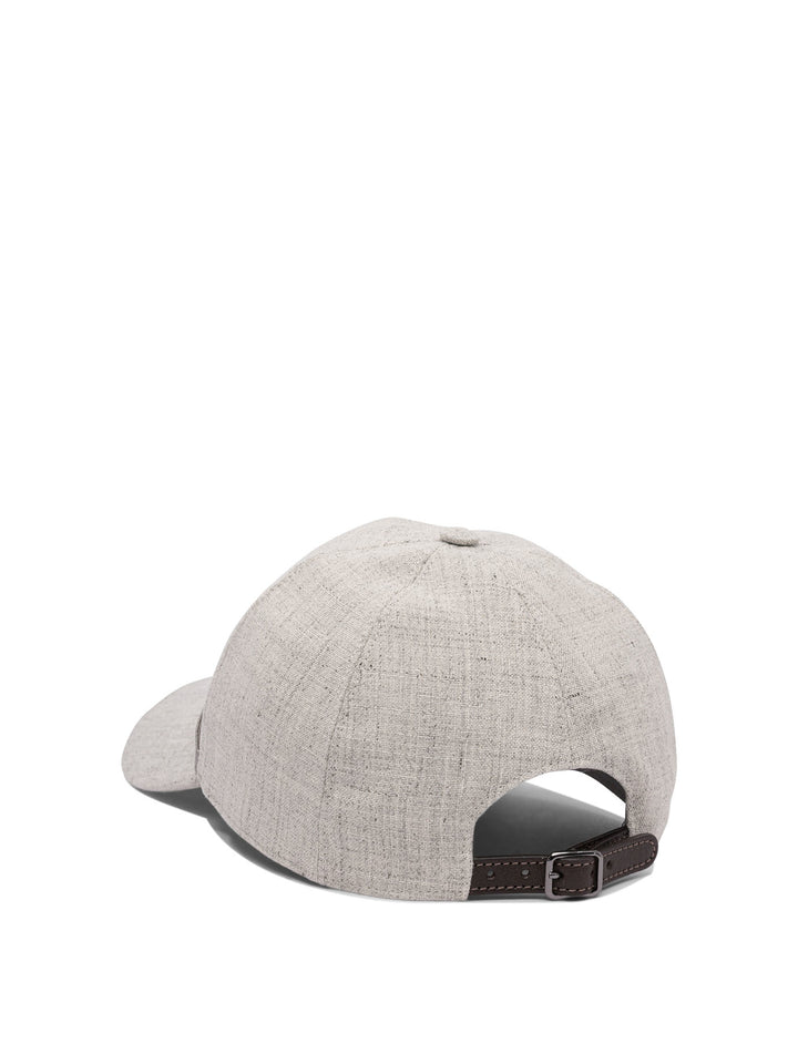 Brunello Cucinelli Linen Baseball Hat With Shiny Band Hats - Grey | 62d8b5696eee6638a0f3f6dd3a828d5d88c599d6