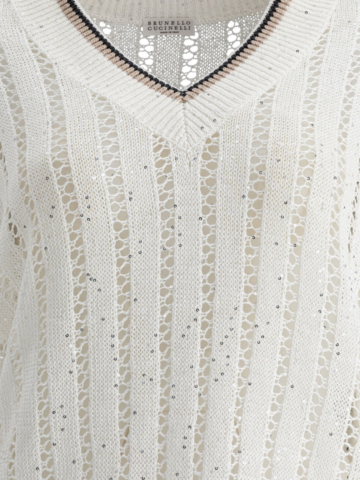 Brunello Cucinelli Daxxling Ribbed Net Knitwear - White | 2f43ed058cdd1f25a155ac872be5f0c53dcabaf6