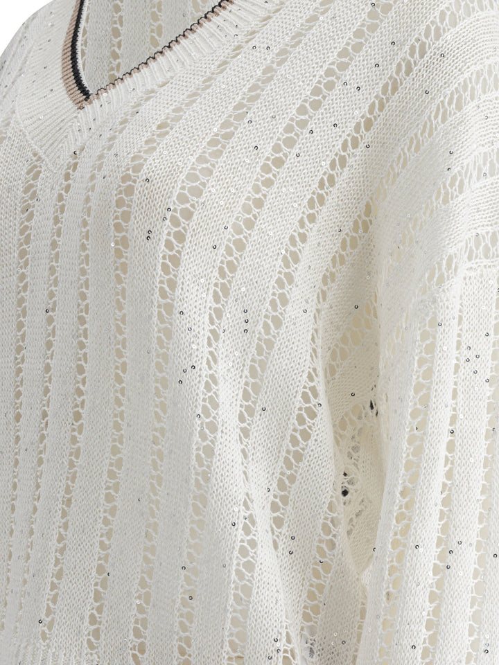 Brunello Cucinelli Daxxling Ribbed Net Knitwear - White | 7f38fa3baa956c36122ed15b1fbb6290d33c62ea