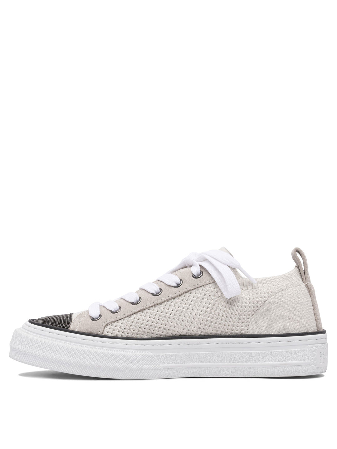 Brunello Cucinelli Cotton Knit And Suede Sneaker With Precious Toe Sneakers & Slip-On - Beige | 3ab90f454a0fdddd33b1b9c3288702a0c88d3b13