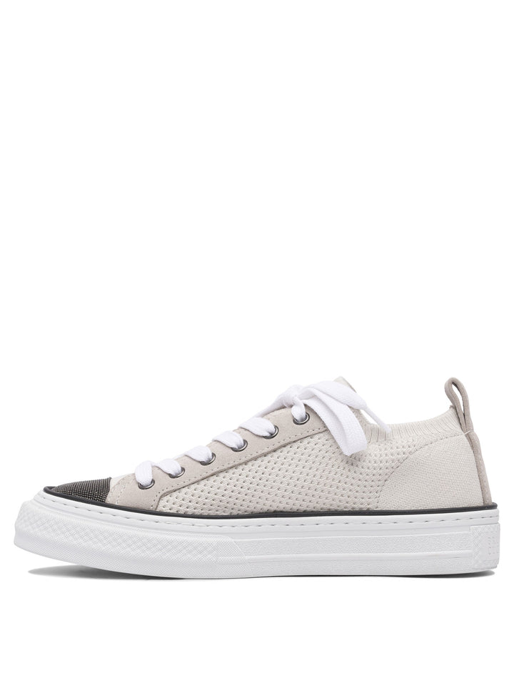 Brunello Cucinelli Cotton Knit And Suede Sneaker With Precious Toe Sneakers & Slip-On - Beige | 3ab90f454a0fdddd33b1b9c3288702a0c88d3b13