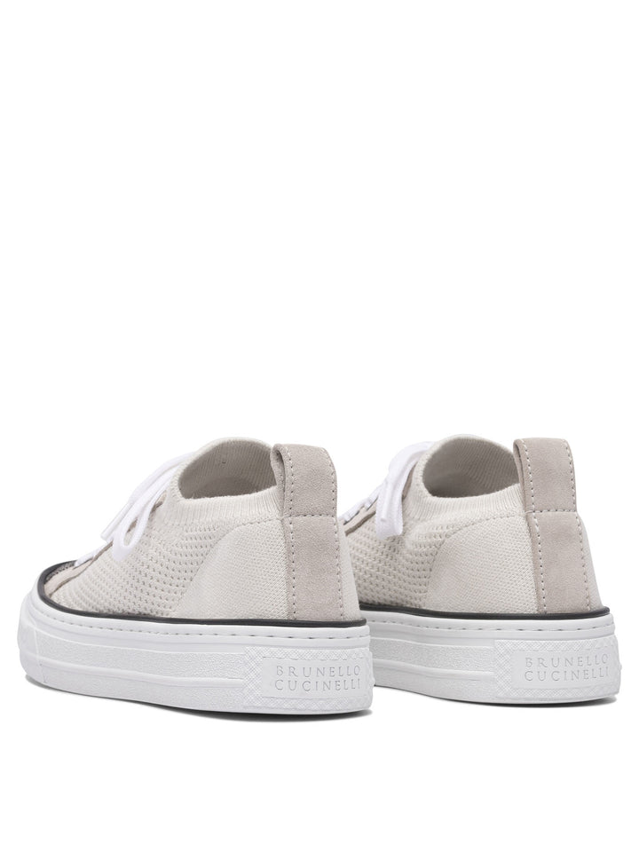 Brunello Cucinelli Cotton Knit And Suede Sneaker With Precious Toe Sneakers & Slip-On - Beige | f9f43388935185fffcdbe0ddb4f8e32596be1c59