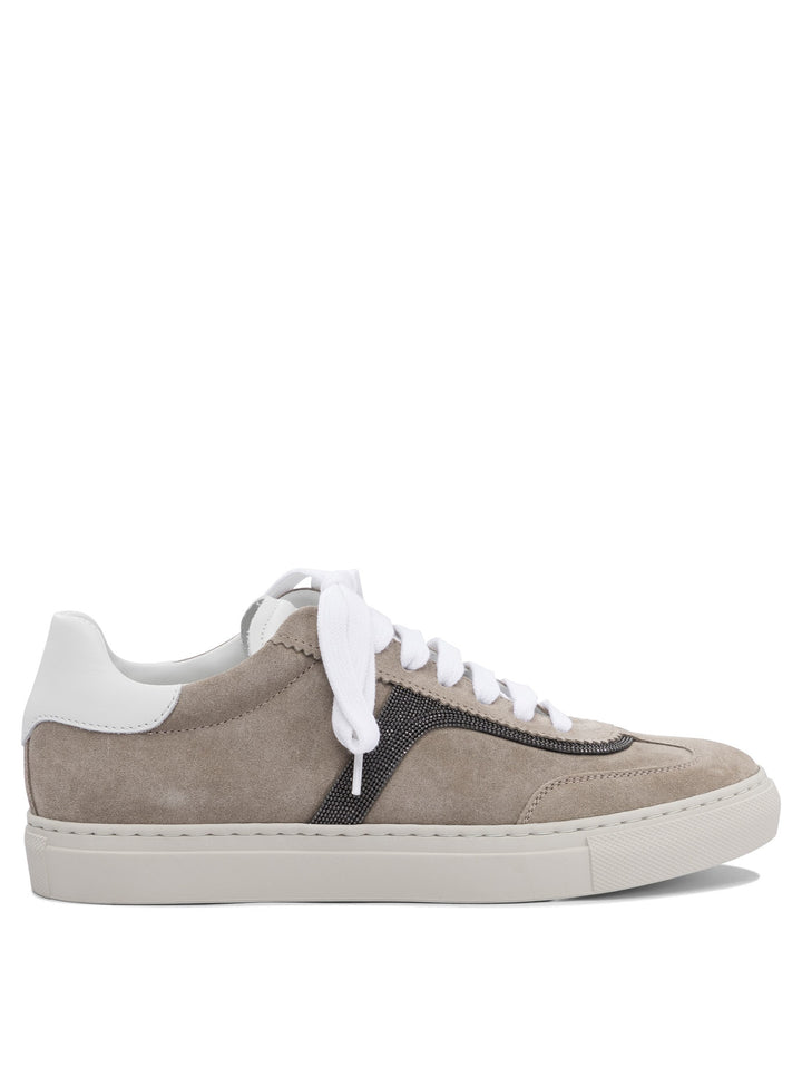 Brunello Cucinelli Suede Sneakers With Monil Detailing Sneakers & Slip-On - Grey | b5df264925f2fcfa1299f161a7186440c2d79bcf