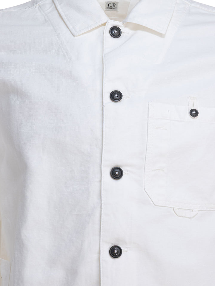 C.P. Company Cotton And Linen Overshirt Jackets and Coats - White | 94de501fb2e638f3ed1c251870192a8432b290e2