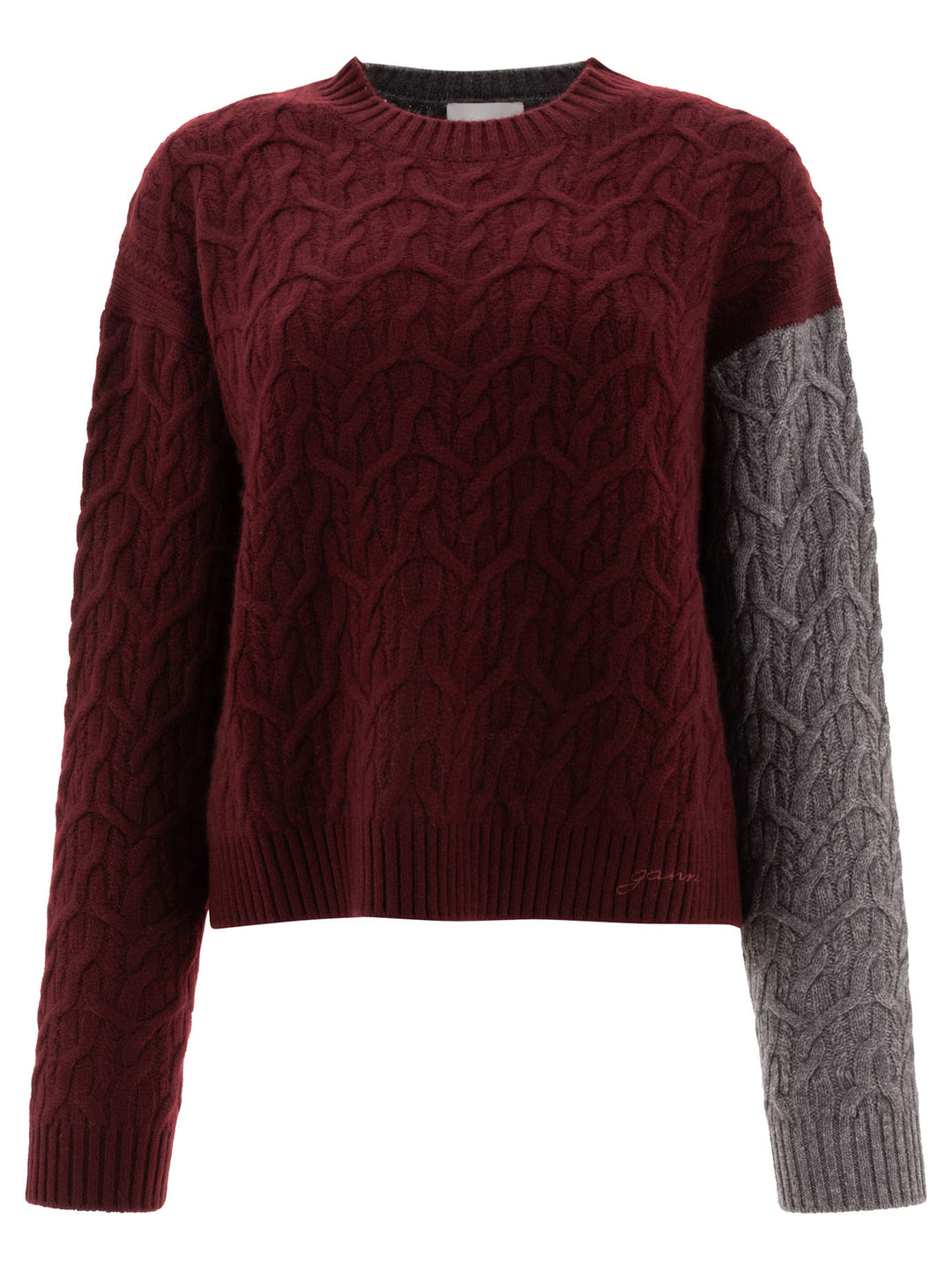 Ganni Bi-Color Crewneck Sweater Knitwear - Bordeaux | e037f29701b170d2ad20ee6cc3d51ba5ed345ca2