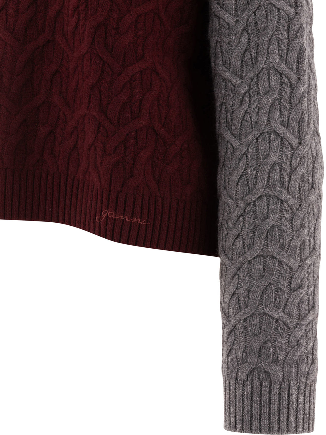 Ganni Bi-Color Crewneck Sweater Knitwear - Bordeaux | 1c46441910d70384411ab58791e82e20e0ea224c