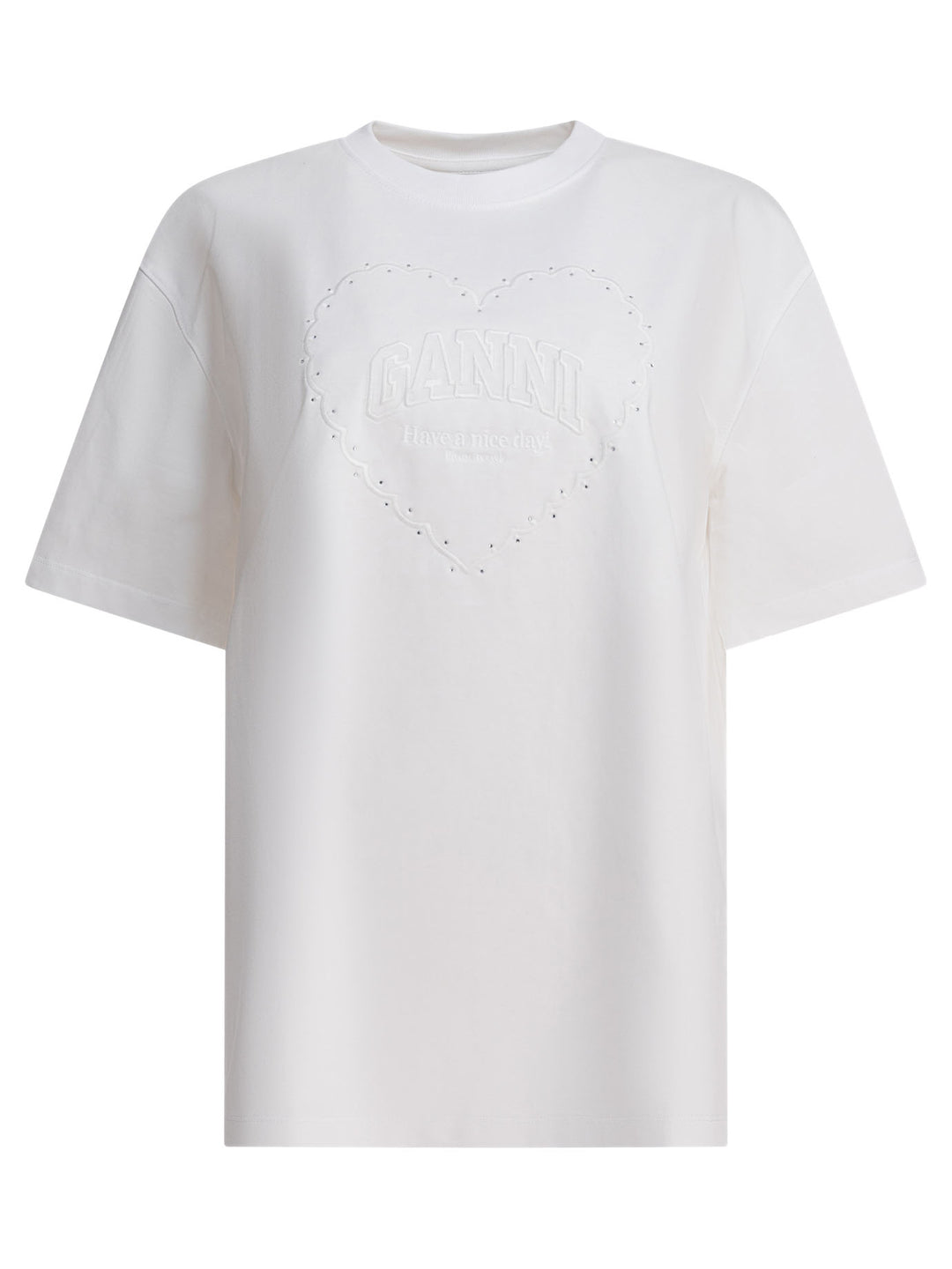 Ganni Cotton T-Shirt With Logo T-shirts - White | 27d70fdf9bfda034217dc94ba1637f318f5f1b4b