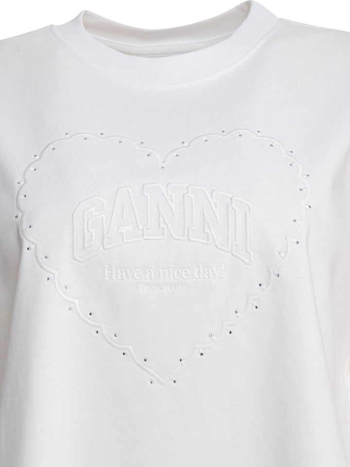 Ganni Cotton T-Shirt With Logo T-shirts - White | cbceeb88d53be543cbbe0219e5f31b8ddd07832a