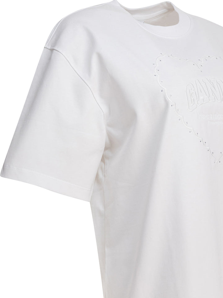 Ganni Cotton T-Shirt With Logo T-shirts - White | fba82acf4650cb9761d5095125634742ced2f4f6