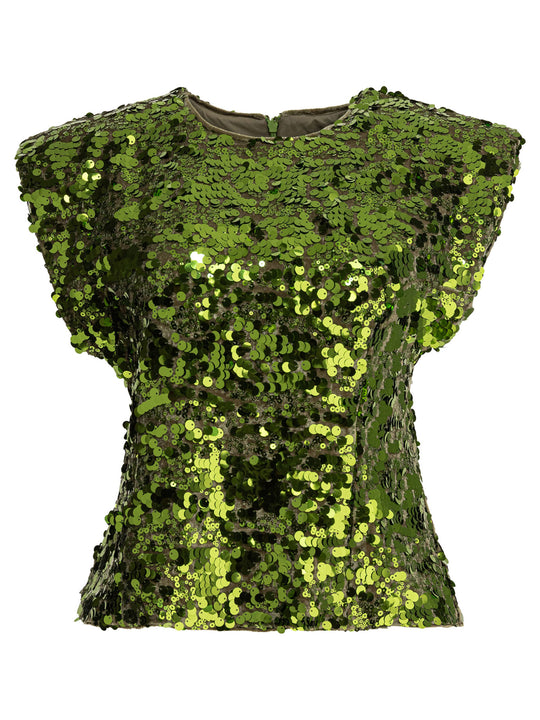 Velvet Sequins Blouse Shirts Green