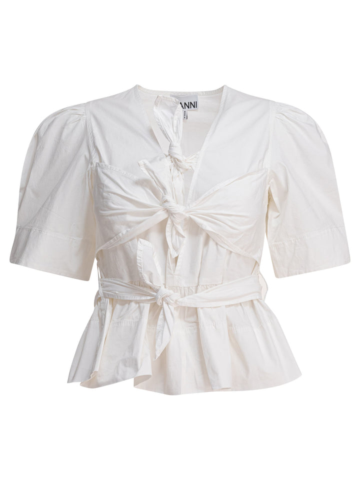 Ganni Blouse With Ruffles Shirts - White | 12b01afba50e8990cb23686f5b7950347d184af8