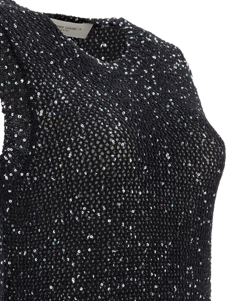 Golden Goose Knit Top With Sequins Tops - Black | 37400b8f23de5215336f3419c211a59d4dc19de2
