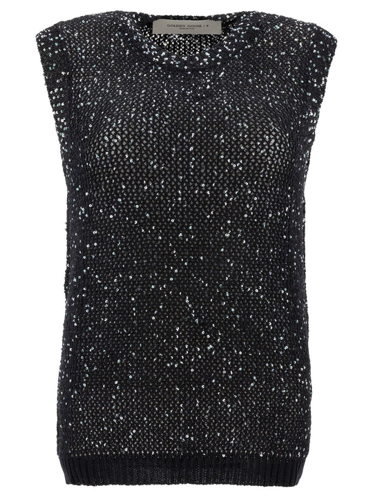 Knit Top With Sequins Tops Black