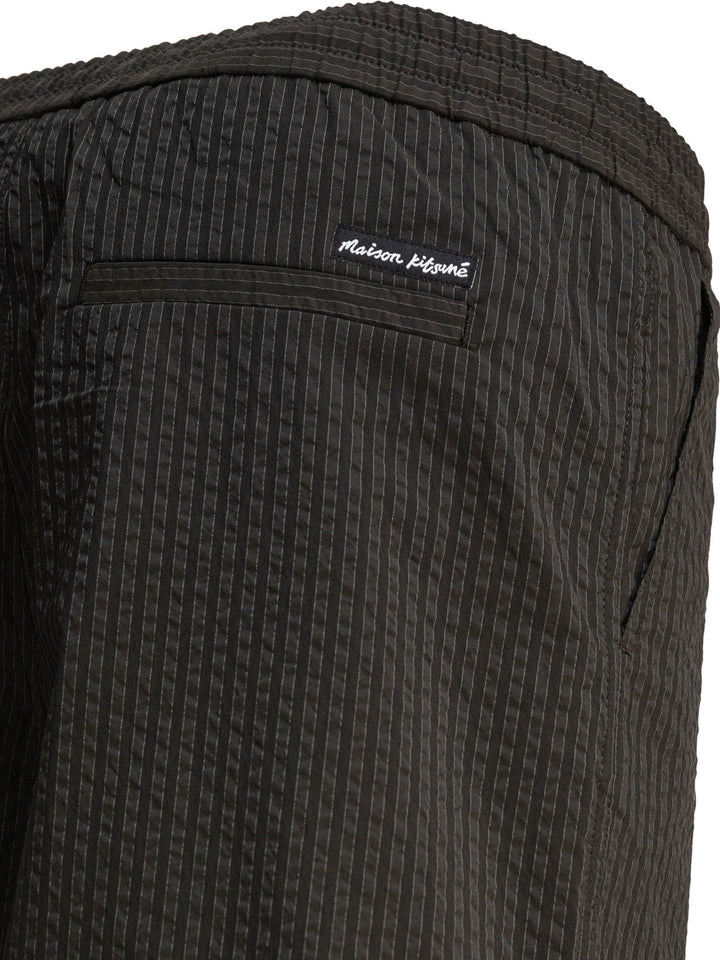 Maison Kitsuné Striped Seersucker Shorts - Green | 91c1feb880c66391cb94972cfac21820483f67b2