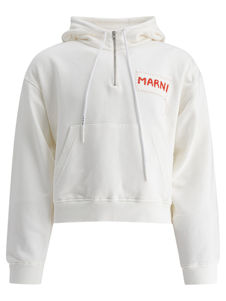 Marni Marni Logo Hoodie Sweatshirts - White | fd617b7cba35f6ccd0e995171d714bb2b2dd1ee9