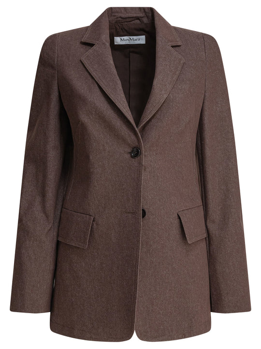 Denim-Effect Cotton Blazer Jackets And Coats Brown