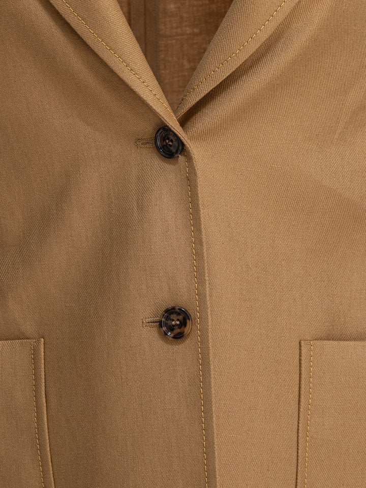 Max Mara Single-Breasted Linen Blazer Jackets and Coats - Beige | 4b941f5a24d2ac55756345d69bbd7ea0801f34b0