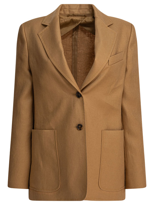 Single-Breasted Linen Blazer Jackets And Coats Beige