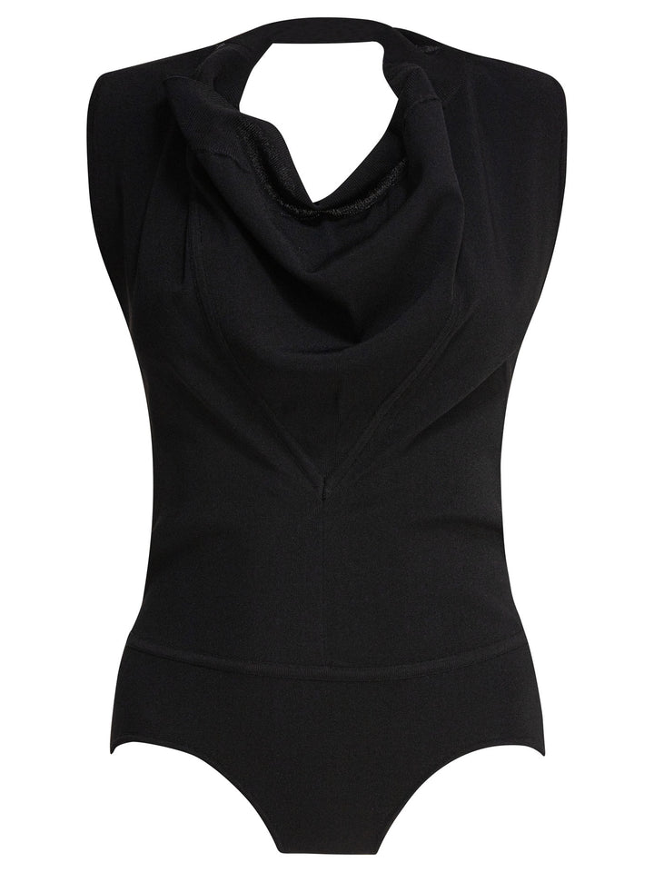 Max Mara Sportmax Sleeveless Draped Bodysuit Tops - Black | 7198640f364dfffaeef14dd6ad7130208a754df5